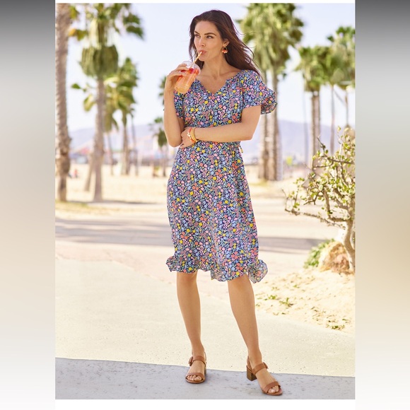 FLORAL GATHERED TIE NECK Floral DRESS size 12 - Picture 1 of 14